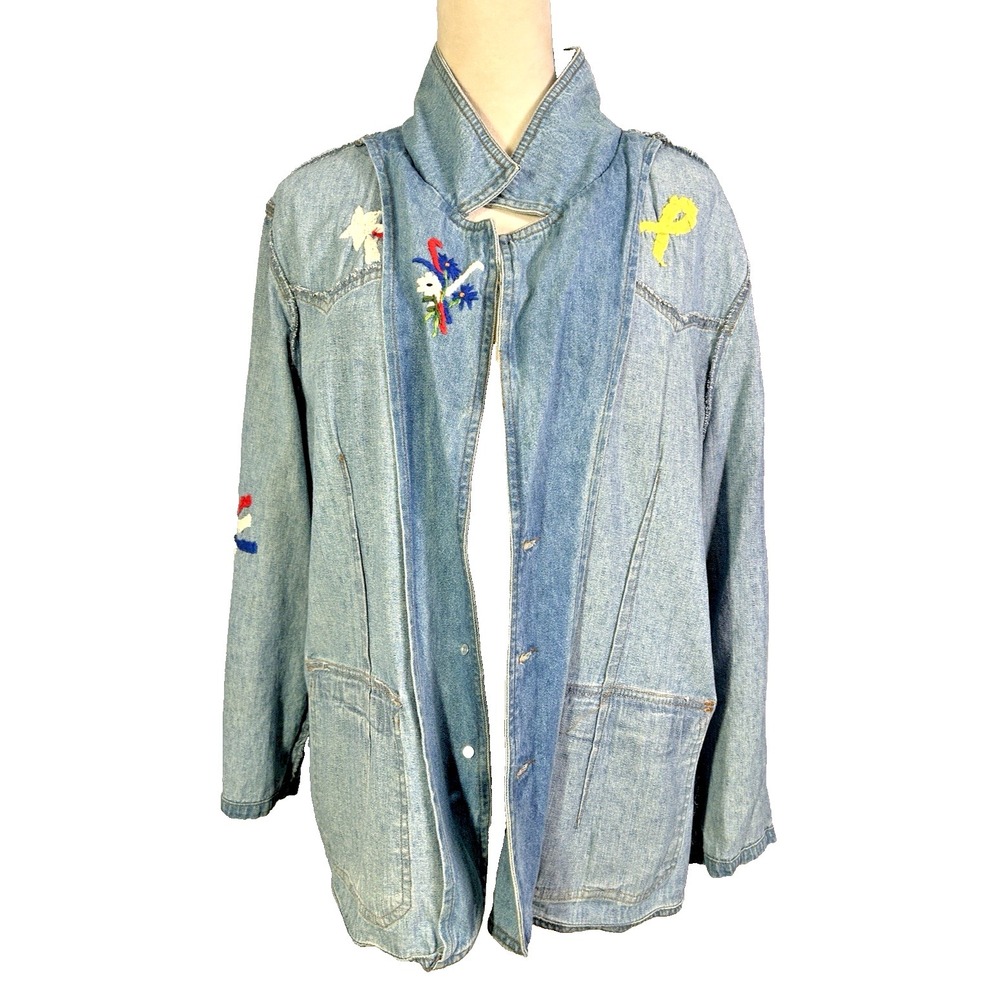 Beautiful Denim & Co. Heavy Embroidered Jean Jacket Women's Denim Floral Boho 1X - Picture 15 of 16